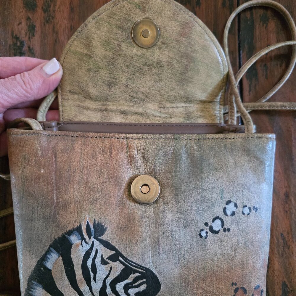 Vintage Fancy Nancy Hand Painted Leather Zebra Safari Purse Shoulder Crossbody - Picture 4 of 10